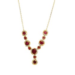 9ct Gold Diamond Charm Necklace with Cabochon Ruby Accents | NT407538Y09RU1    