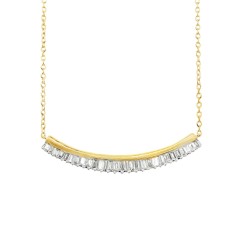 9ct Gold Baguette Diamond Curved Bar Necklace |NT407777Y09DI1