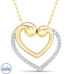 9ct Gold Diamond Set Heart Mother-Child Pendant PH4630 with 9ct Gold chain 