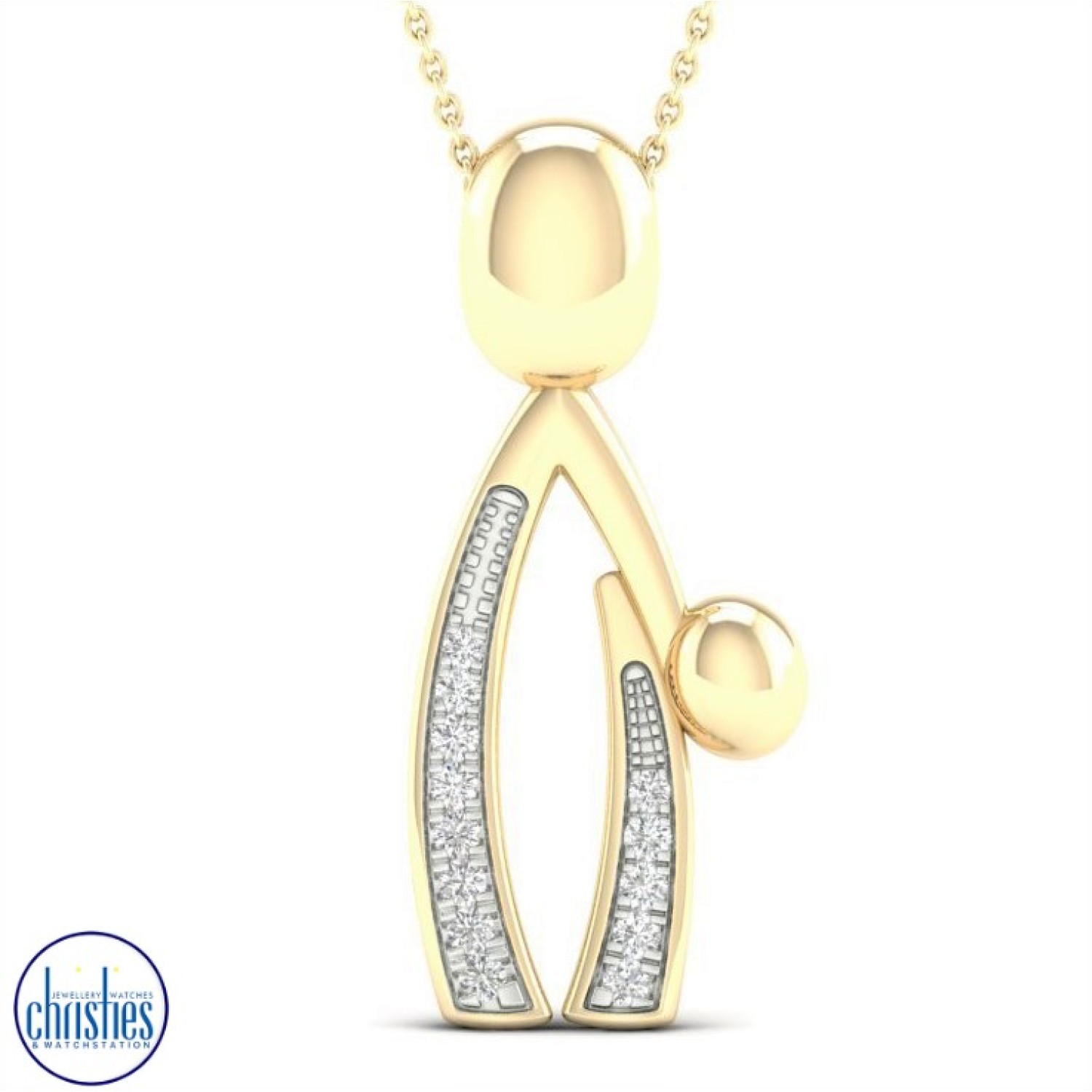 Christies Jewellery - 9ct Gold Diamond Set Mother-Child Pendant PF12348 diamond rings nz 9ct Gold Diamond Set Mother-Child Pendant PF12348 PF12348 diamond jewellery