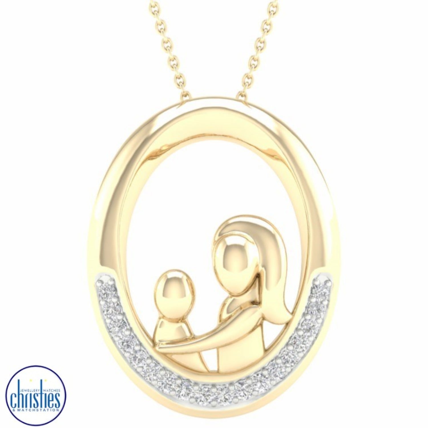 Christies Jewellery - 9ct Gold Diamond Set Mother-Child Pendant PF9687 diamond rings nz 9ct Gold Diamond Set Mother-Child Pendant PF9687 PF9673 diamond jewellery