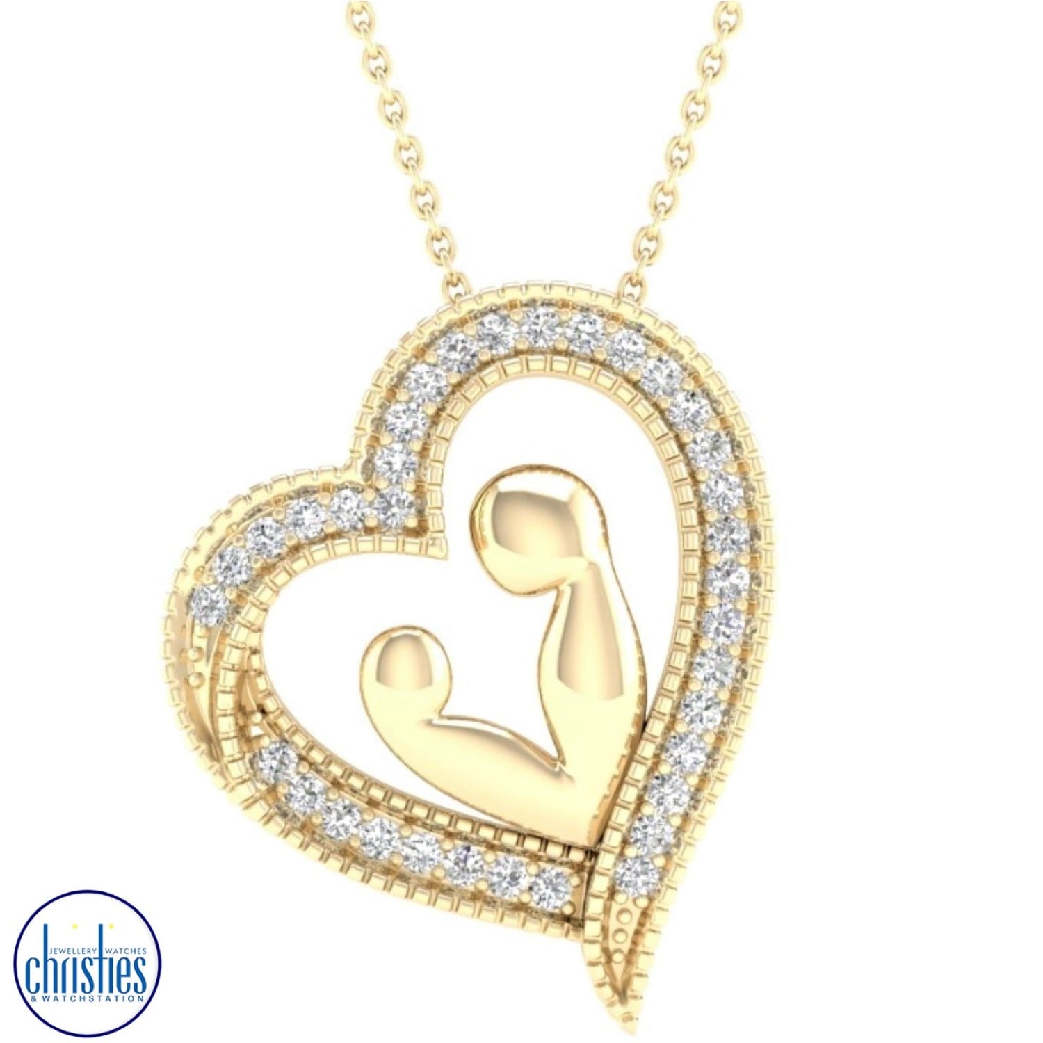 Christies Jewellery - 9ct Gold Diamond Set Mother-Child Pendant PH3387 diamond pendants nz 9ct Gold Diamond Set Mother-Child Pendant PH3387 PH3851 diamond jewellery