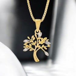 9ct Gold Tree of Life Pendant Diamond Accents