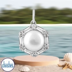 9ct White Gold Diamond Pearl Pendant DCPD0382