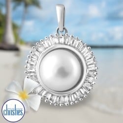 9ct White Gold Diamond Pearl Pendant DCPD0384