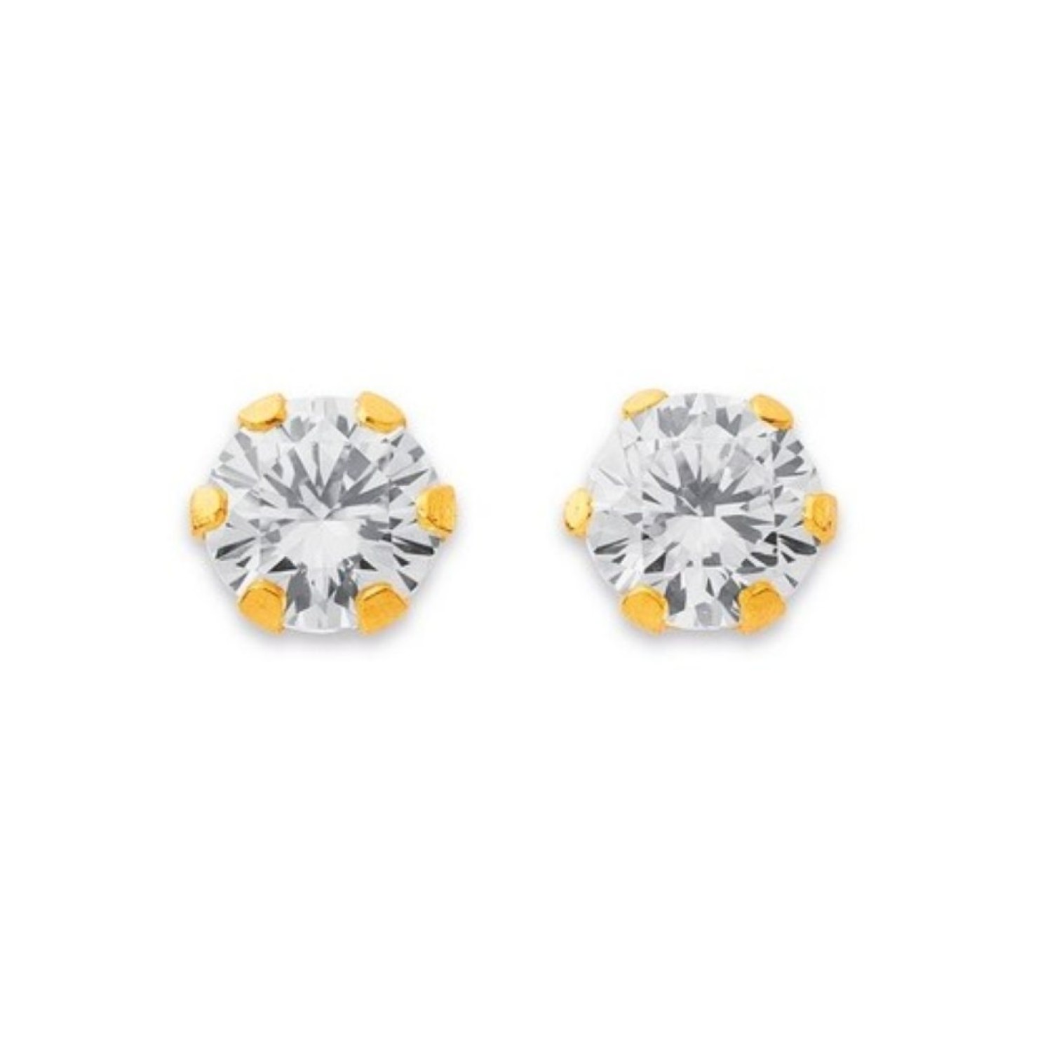 9ct 6 Claw Cubic Zirconia Stud Earrings – Elegant Gold Jewelry by Christies Jewellery NZ 9ct gold stud earrings featuring a sparkling round-cut cubic zirconia gemstone in a six-claw setting