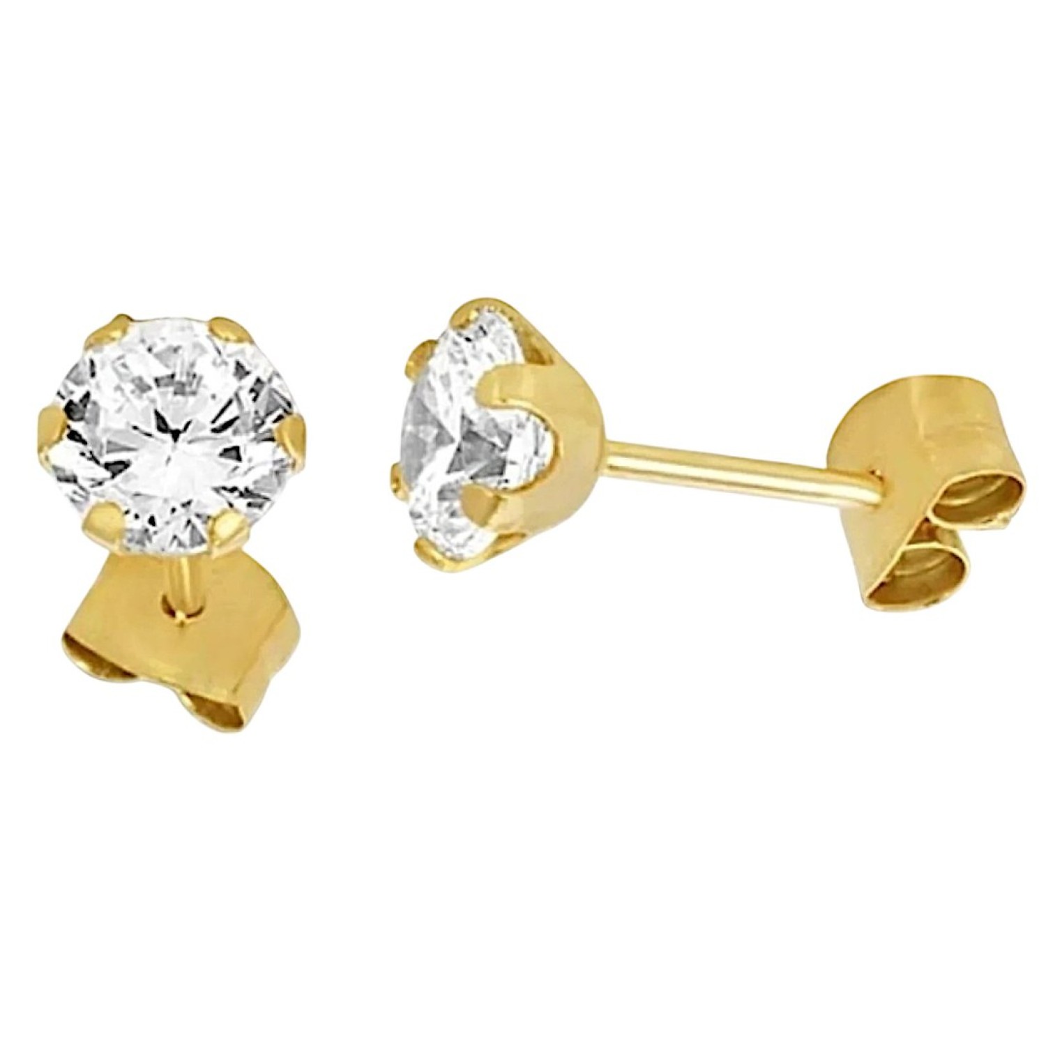 9ct gold stud earrings featuring a sparkling round-cut cubic zirconia gemstone in a six-claw setting