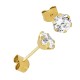 9ct 6 Claw Cubic Zirconia Stud Earrings – Elegant Gold Jewelry by Christies Jewellery NZ 9ct gold stud earrings featuring a sparkling round-cut cubic zirconia gemstone in a six-claw setting