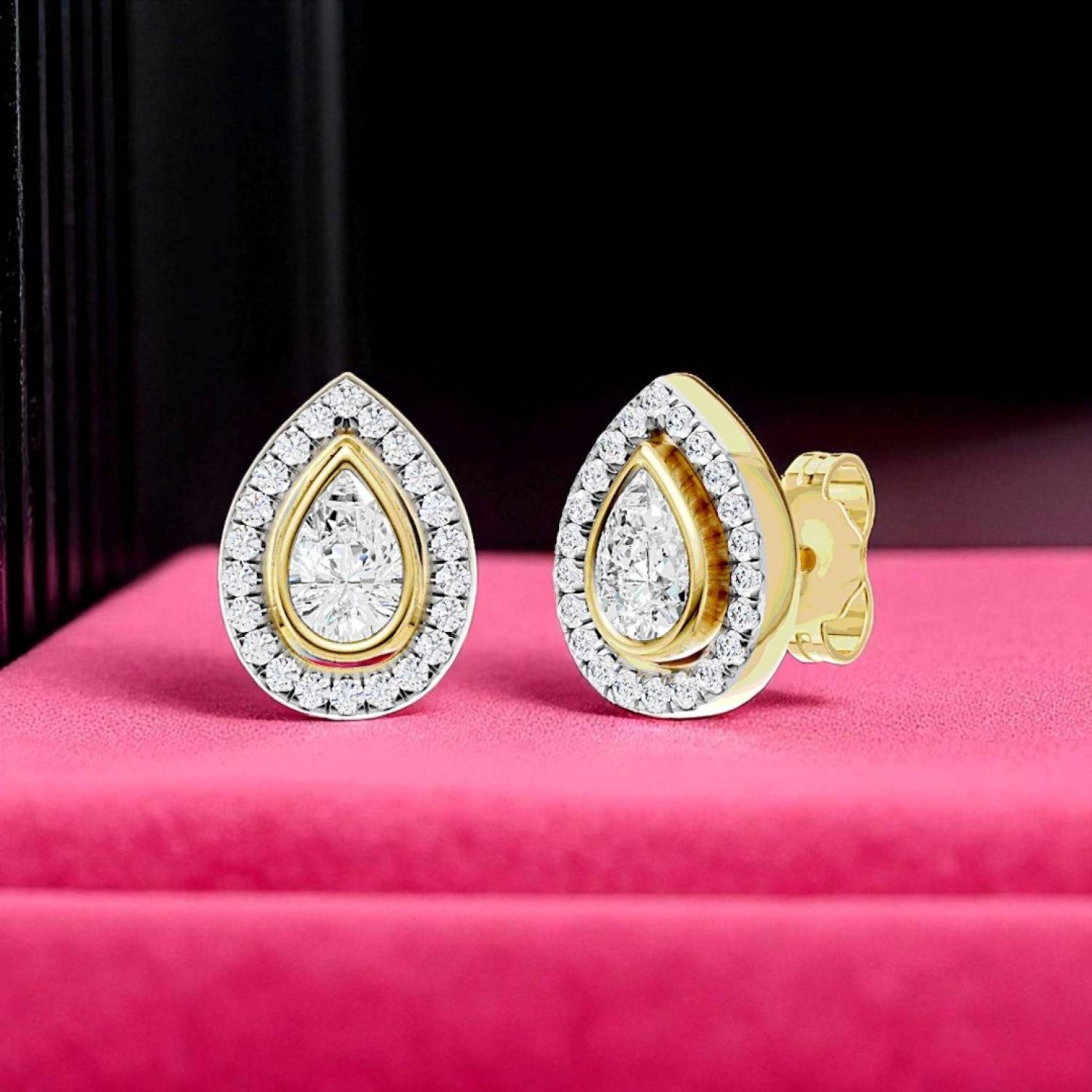 9ct Yellow Gold Halo Teardrop Diamond Stud Earrings – 0.50ct TDW EF13731/9KY. Luxury diamond jewellery NZ