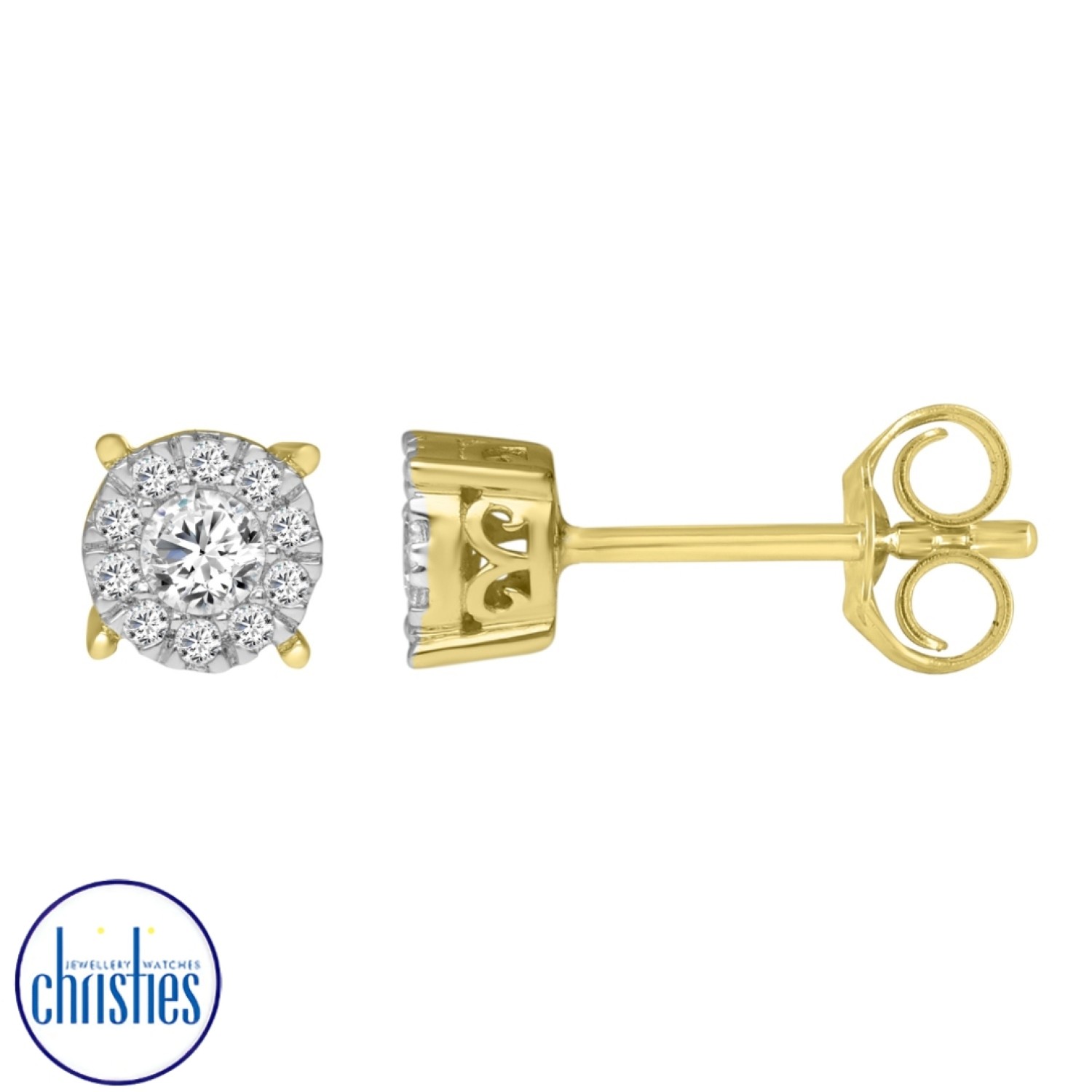 9ct Yellow Gold Diamond Studs TDW 0.24CT DCER0368 DCMER0375 Christies Jewellery NZ- Christies Jewellery Online and Auckland - Free Delivery - Afterpay, Laybuy and Zip  the easy way to pay
