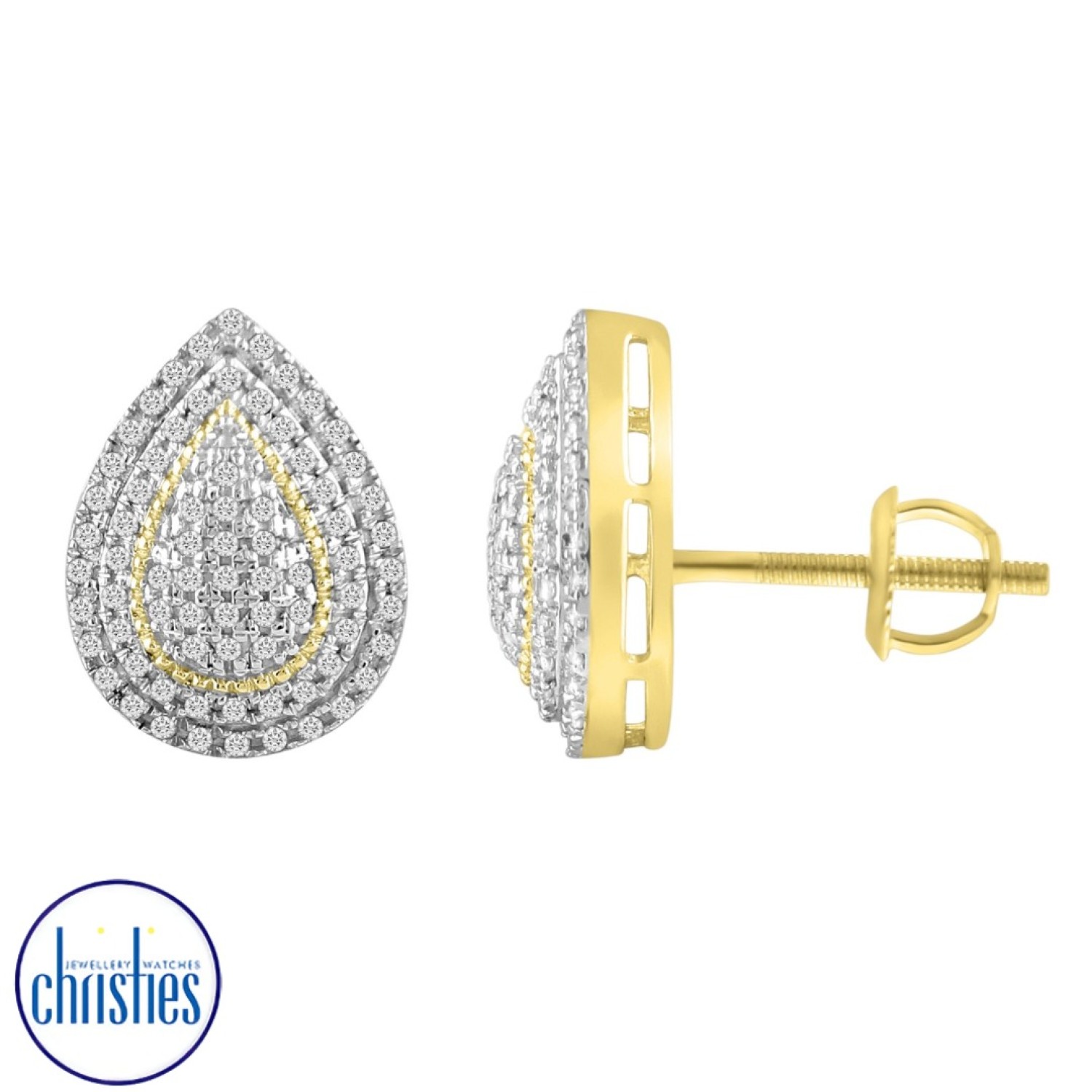 9ct Yellow Gold Diamond Pear Shape Stud 0.26ct TDW DCER0369 Christies Jewellery NZ- Christies Jewellery Online and Auckland - Free Delivery - Afterpay, Laybuy and Zip the easy way to pay