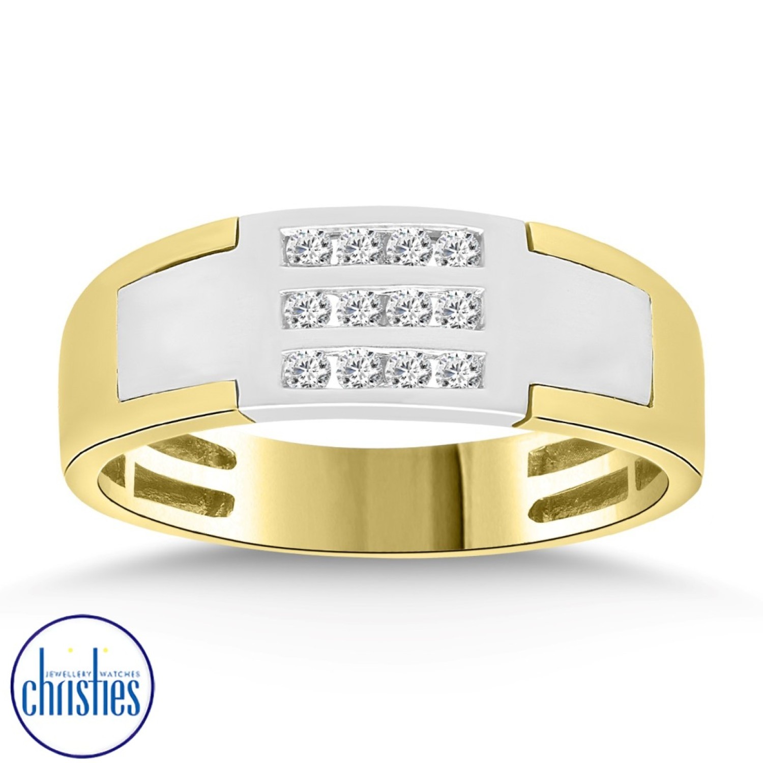 9CT Gold Gents 2- Tone Diamond Ring DCMRG0374-R Christies Jewellery NZ- Christies Jewellery Online and Auckland - Free Delivery - Afterpay, Laybuy and Zip  the easy way to pay