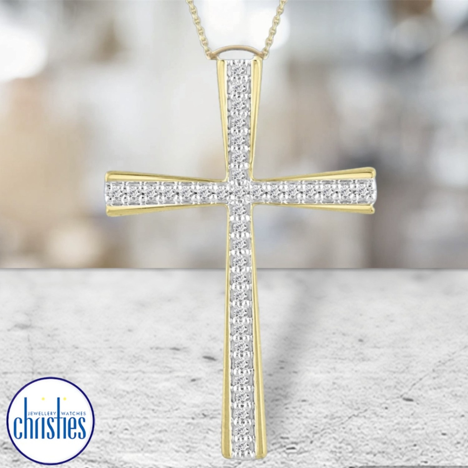9ct Yellow Gold Diamond Set 0.15ct TDW  Cross Pendant DCPD0372 PLU31265 Christies Jewellery NZ- Christies Jewellery Online and Auckland - Free Delivery - Afterpay, Laybuy and Zip  the easy way to pay