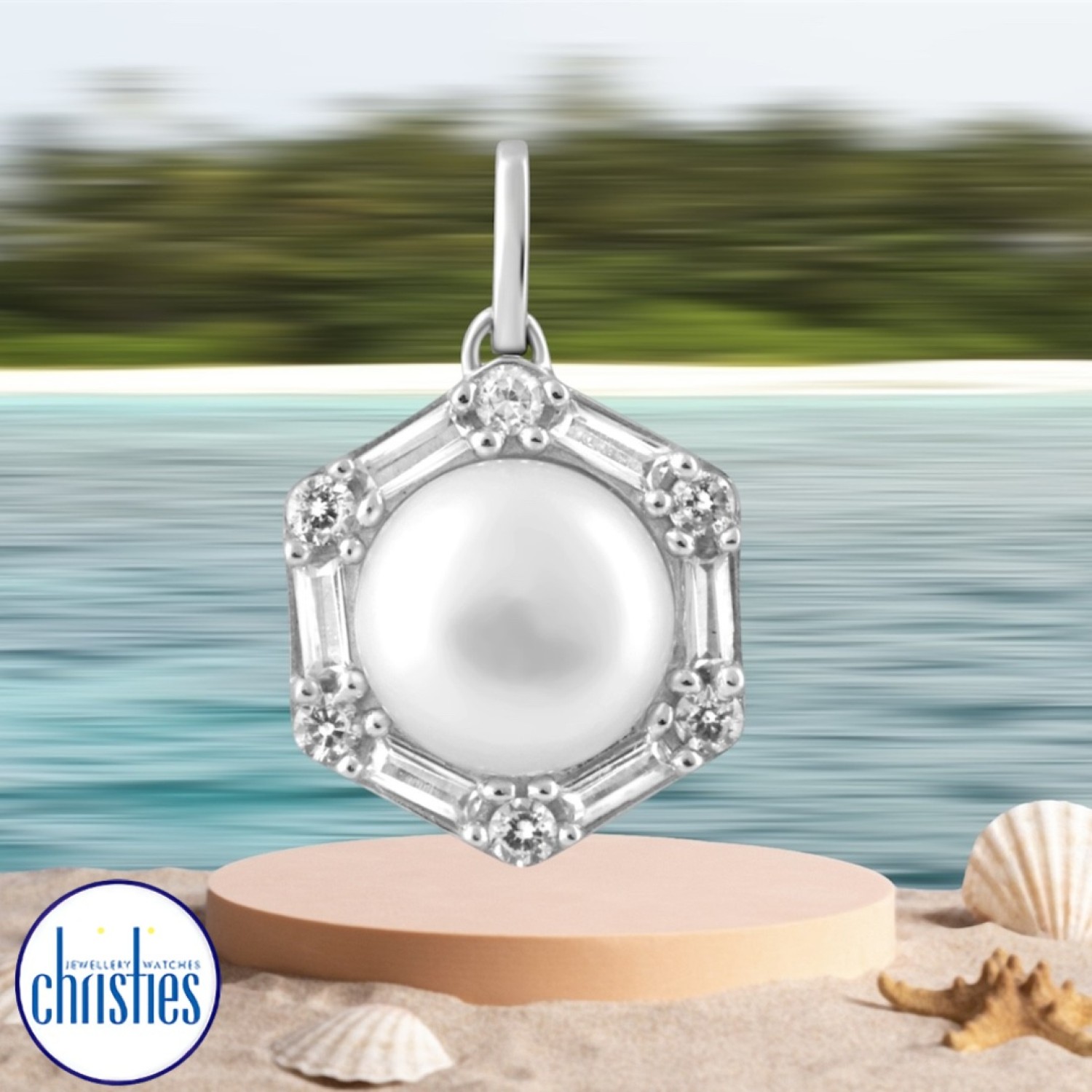 9ct White Gold Diamond Pearl Pendant DCPD0382 Christies Jewellery NZ- Christies Jewellery Online and Auckland - Free Delivery - Afterpay, Laybuy and Zip  the easy way to pay.