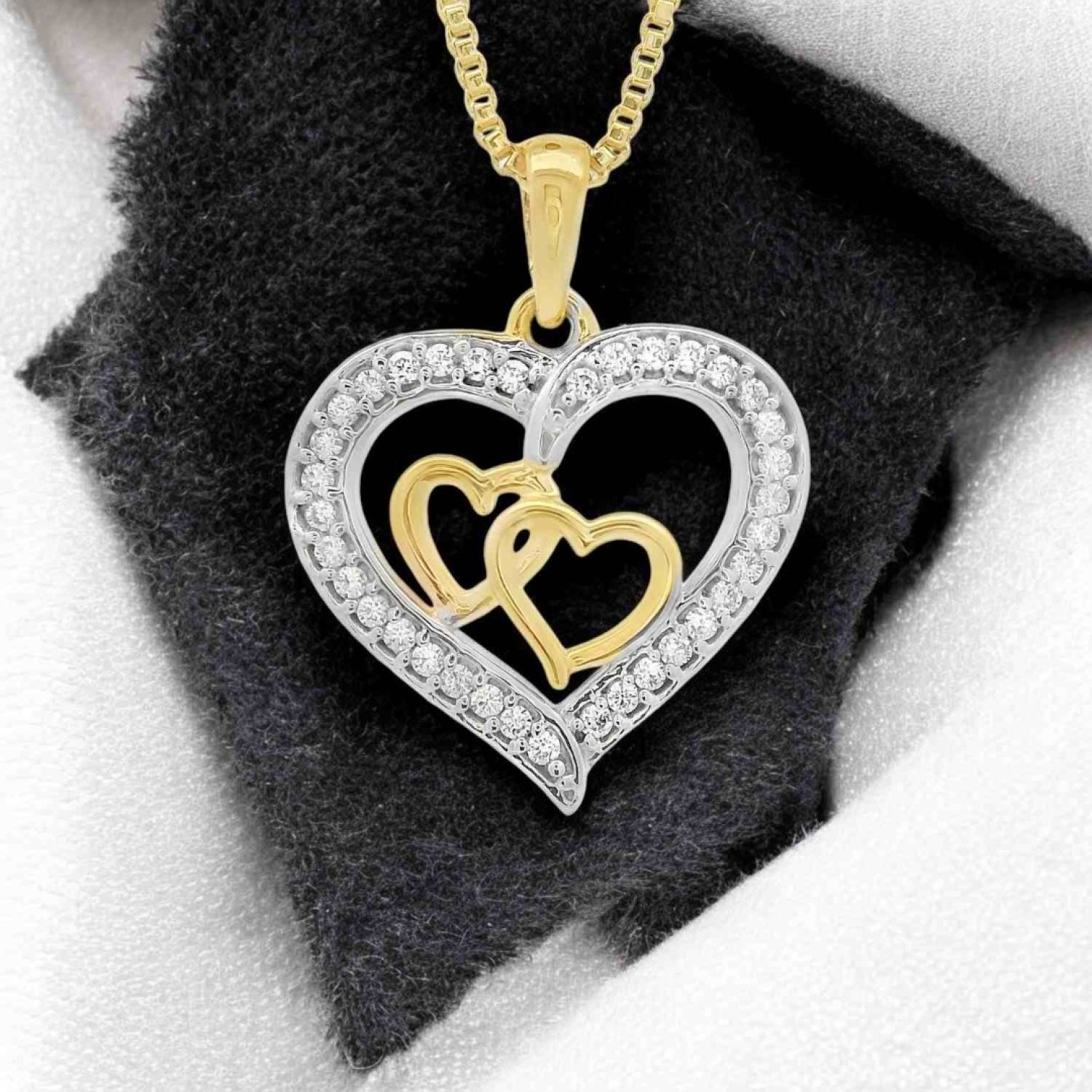 9ct Dual Heart Pendant by Christies Jewellery NZ | Dual Heart pendant with CZ Stones