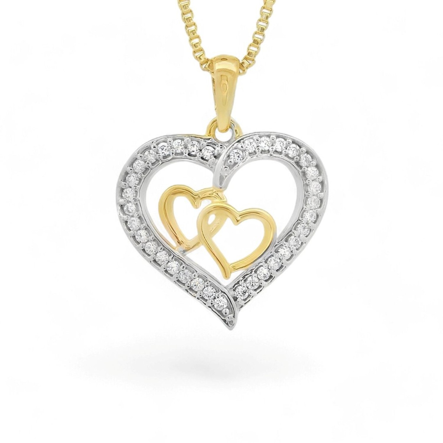9ct Dual Heart Pendant – Christies Jewellery NZ 9ct Dual Heart Pendant by Christies Jewellery NZ | Dual Heart pendant with CZ Stones
