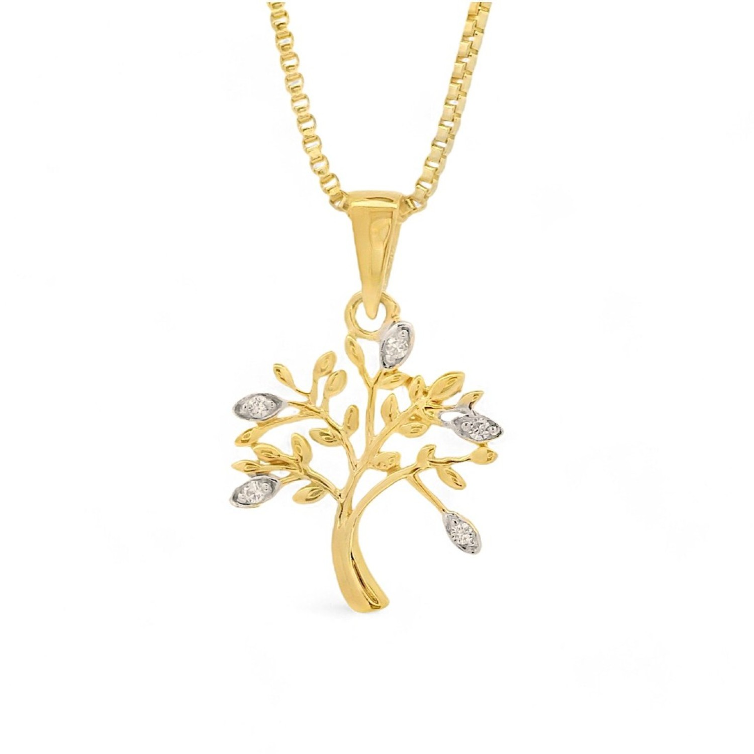 9ct Gold Tree of Life Pendant Diamond Accents 9ct Gold Tree of Life Pendant Necklace with Intricate Branches and Leaves