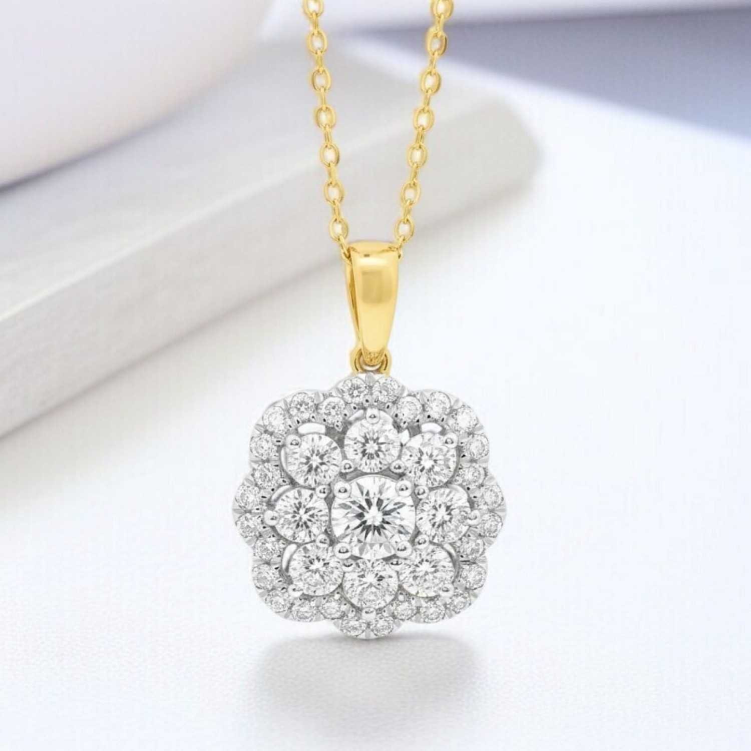 Floral Halo Pendant – 9ct Yellow Gold, 1ct Lab Diamonds - PF24312 – Christies Jewellery NZ- Christies Jewellery Online and Auckland - Free Delivery - Afterpay and Zip the easy way to pay Floral Halo Pendant in 9ct Yellow Gold with 1ct Lab-Grown Diamonds – Elegant Flower Design