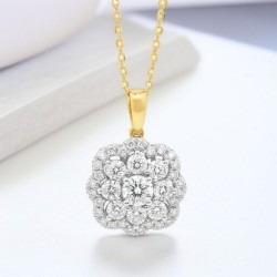 Floral Halo Pendant – 9ct Yellow Gold, 1ct Lab Diamonds - PF24312