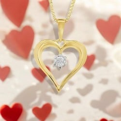 Gold Heart Pendant Necklace with Diamond Accent