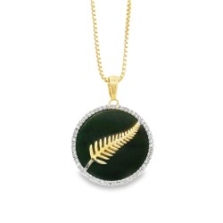 Kiwi Fern Pendant in 9ct Gold with Diamonds & Onyx | PFS25182-ML-ONYX