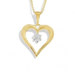 Gold Heart Pendant Necklace with Diamond Accent