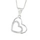 "Elegant Double Heart Pendant Necklace – A Timeless Symbol of Love Elegant Double Heart Pendant Necklace featuring two interlocking hearts—one adorned with shimmering stones and the other with a sleek polished finish. Suspended from a delicate box chain, this timeless jewelry piece symbolizes love and connection.
