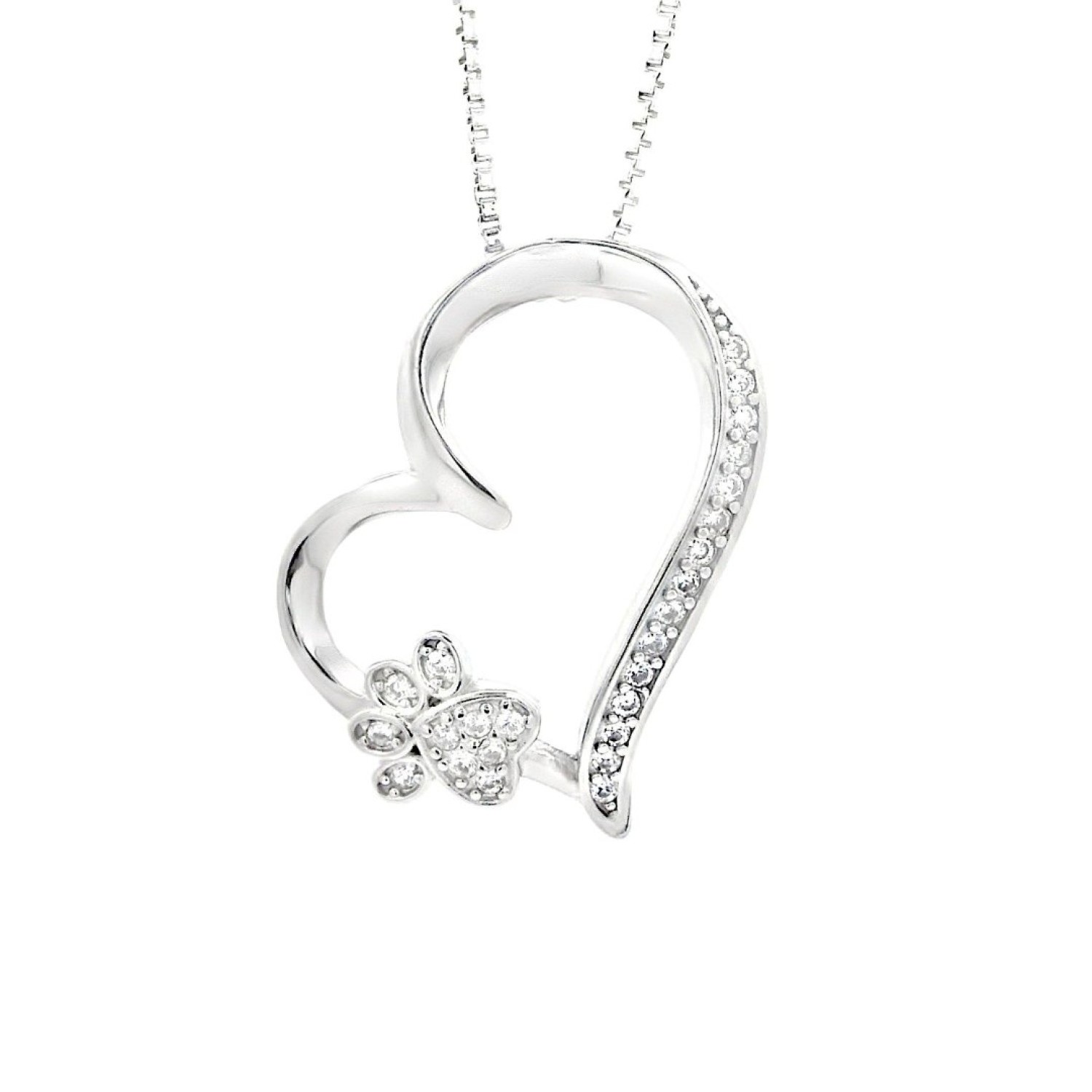Silver Heart Pendant with Paw Design – A Meaningful Tribute to Pet Lovers Silver heart-shaped pendant featuring a sparkling paw design—perfect for pet lovers and animal enthusiasts.