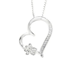 Silver Heart Pendant with Paw Design
