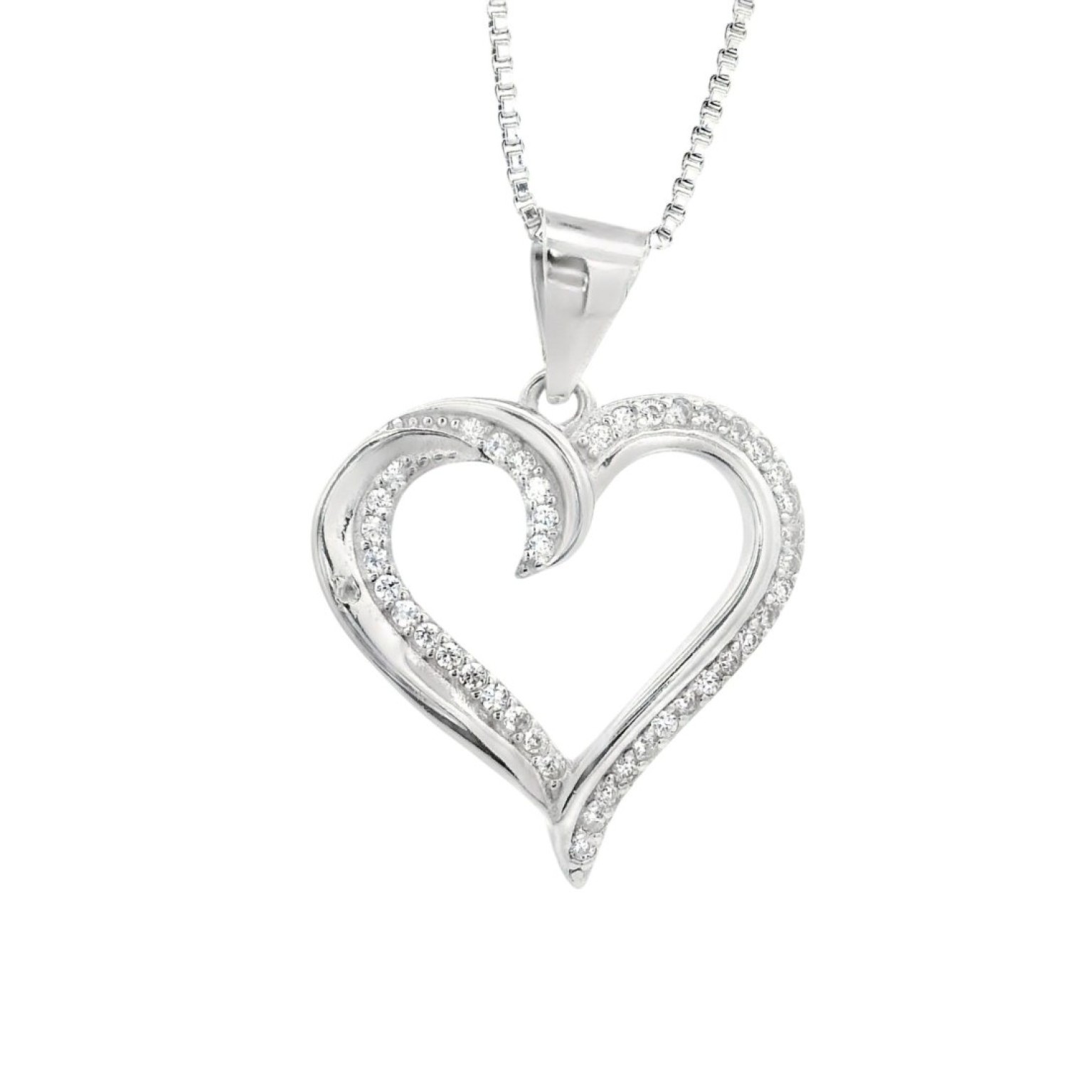 Heart-Shaped Sparkling Pendant – A Radiant Symbol of Love & Elegance Heart-shaped pendant with shimmering diamond accents along the inner edge, suspended from a delicate chain—adding sparkle and elegance to any look