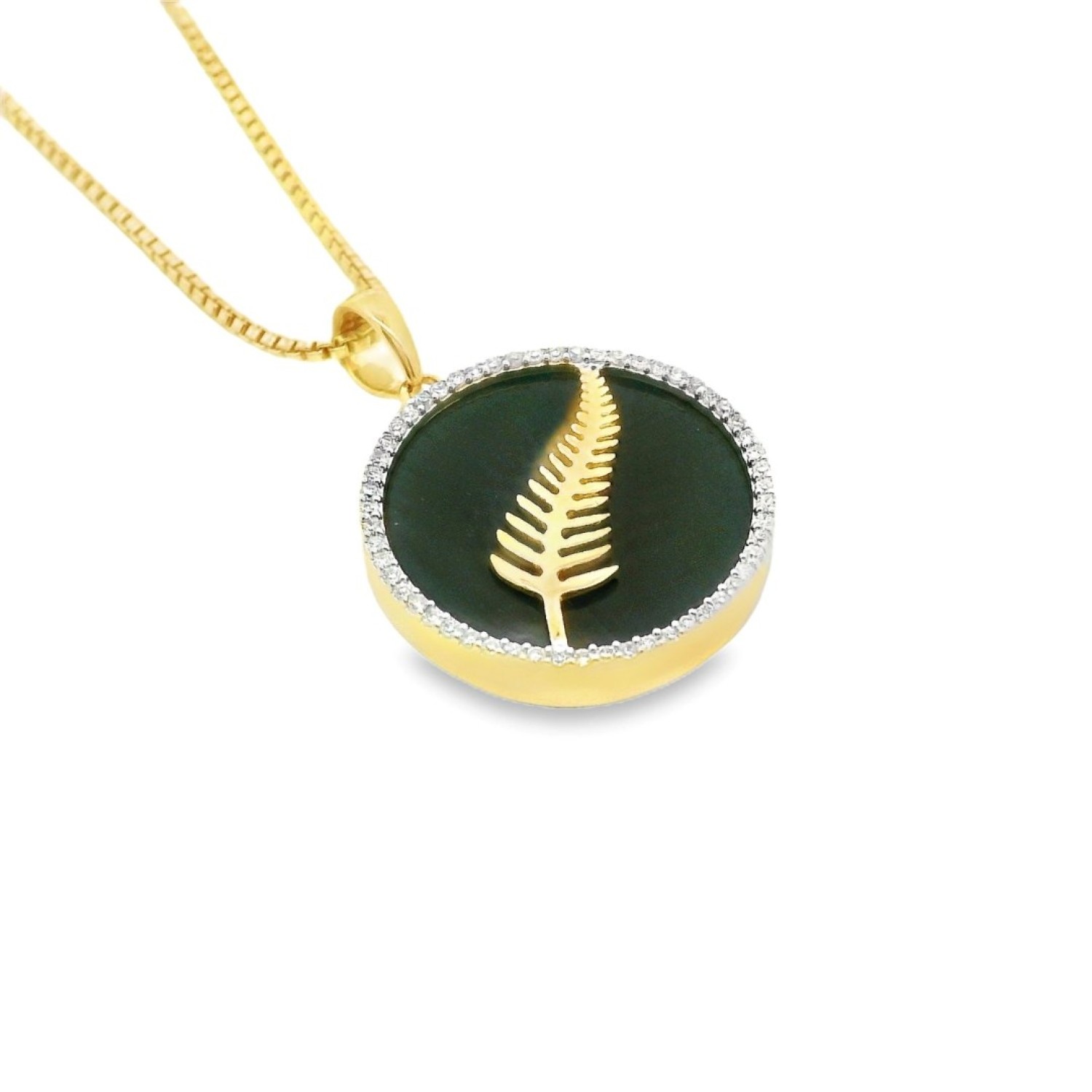 Kiwi Fern Pendant in 9ct Gold with Diamonds & Onyx | PFS25182-ML-ONYX – Christies Jewellery NZ – Free Delivery – Afterpay & Zip Available Kiwi Fern Pendant in 9ct Gold with Diamonds & Onyx – PFS25182-ML-ONYX by Christies Jewellery