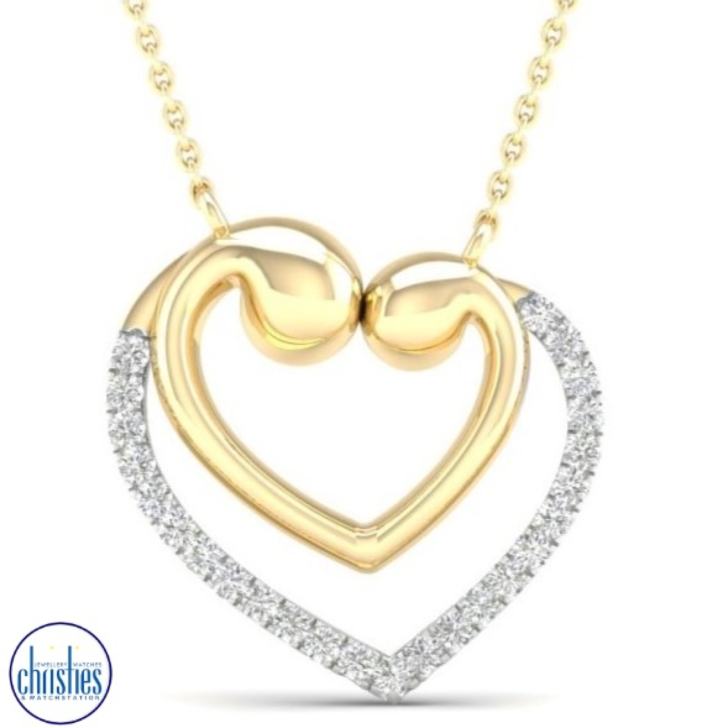 9ct Gold Diamond Set Heart Mother-Child Pendant PH4630 with 9ct Gold chain PH4630 diamond jewellery