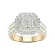 18ct Gold Diamond Ring RE27776 | Luxurious 18ct gold band adorned with a cluster of round-cut diamonds, surrounded by a double halo of smaller diamonds and 3 rows of diamonds on the band."