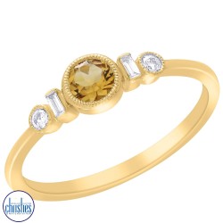 9ct Yellow Gold Diamond & Citrine Dress Ring PLU:27382