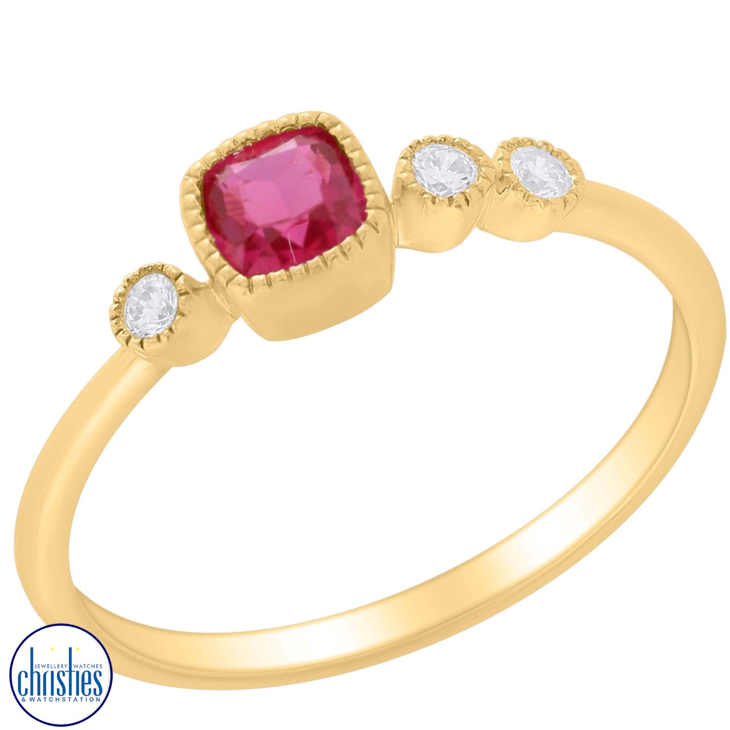 9ct Yellow Gold Diamond & Garnet Dress Ring PLU:27384 RN404733Y09GR1 Watches NZ