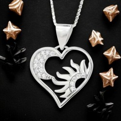 Sun and Moon Heart Pendant Necklace