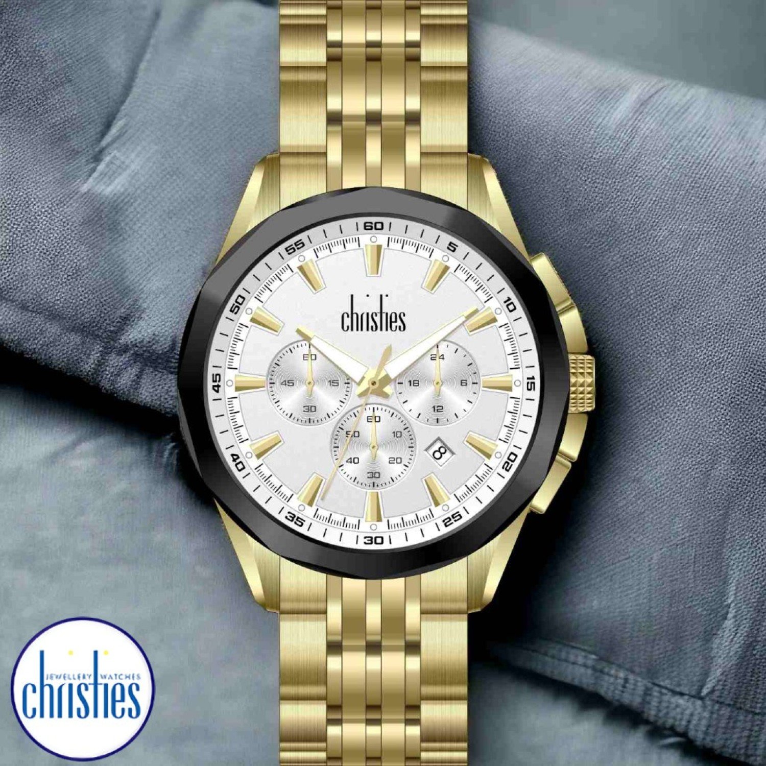 30411 Christies Luxor Mens Gold Tone White-Dial Chronograph Watch TM-VD53 Christies Jewellery NZ- Christies Jewellery Online and Auckland - Free Delivery - Afterpay, Laybuy and Zip  the easy way to pay