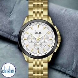 30411 Christies Luxor Mens Gold Tone White-Dial Chronograph Watch