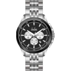 30413 Christies Luxor Mens Silver Tone Black-Dial Watch