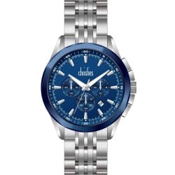 30415 Christies Luxor Mens Silver-Tone Blue Dial Watch