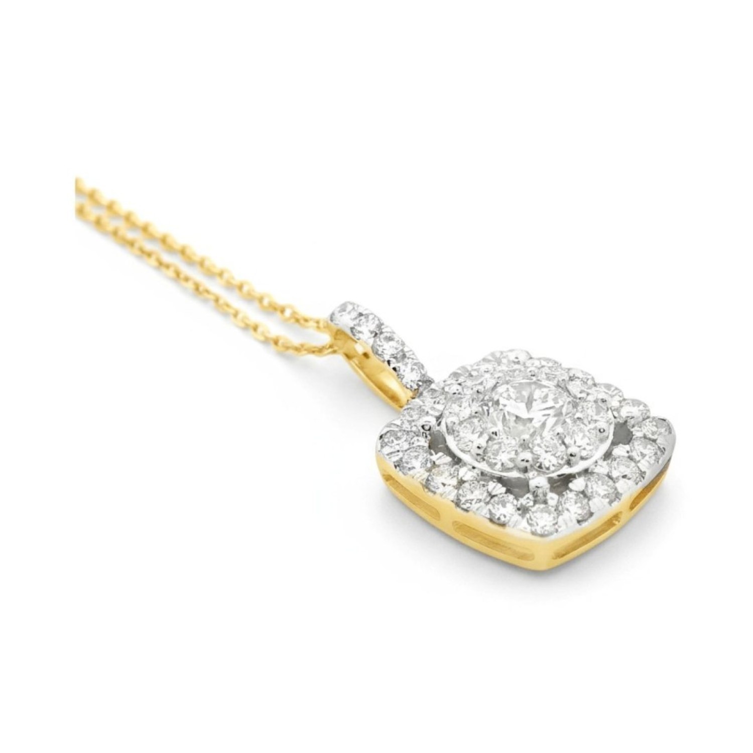 Radiant Halo Pendant – 9ct Yellow Gold, 1ct Lab Diamonds | PF20773 – Christies Jewellery NZ – Free Delivery – Afterpay Available Radiant Halo Pendant in 9ct Yellow Gold with 1ct Lab-Grown Diamonds – Cushion Halo Design