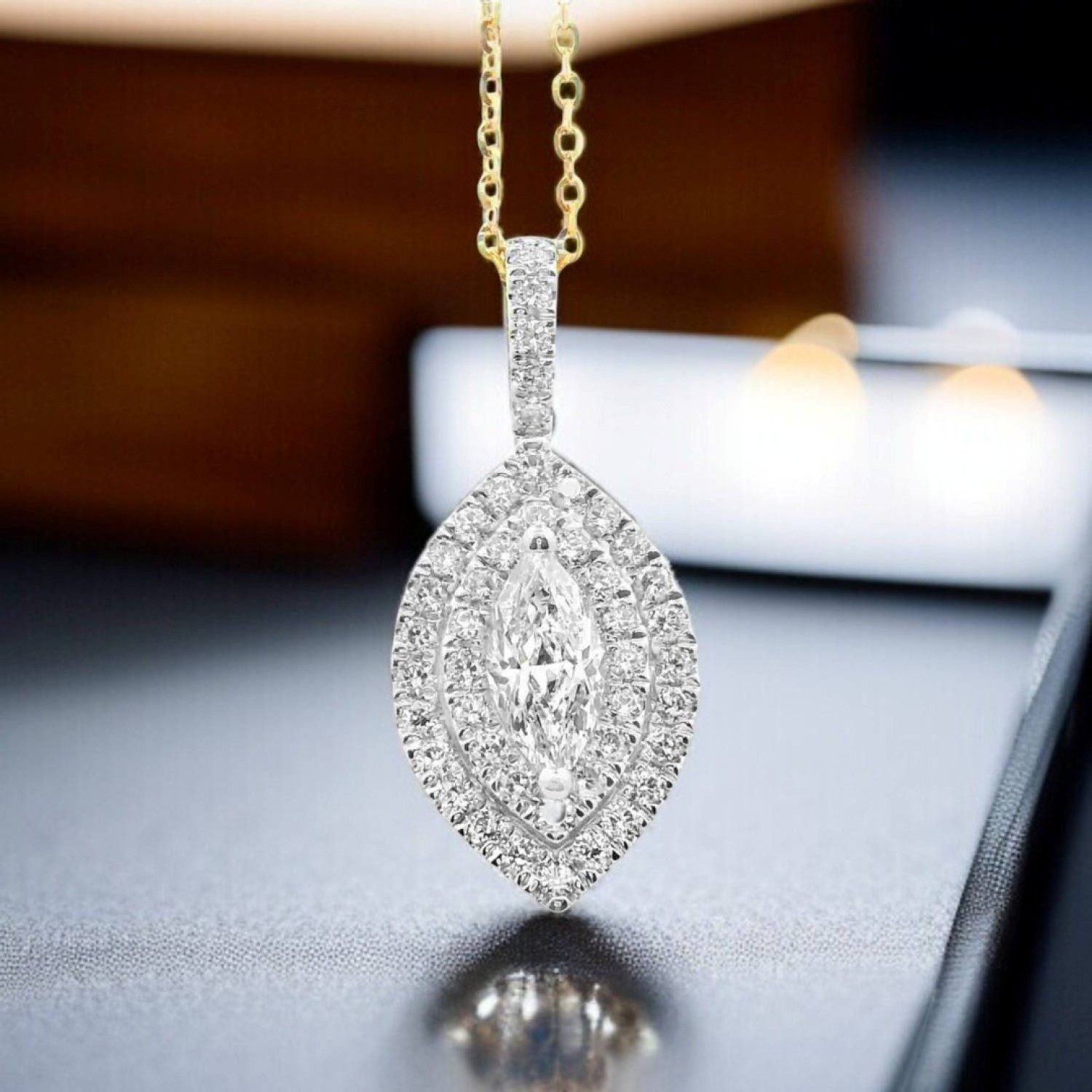 Marquise Halo Pendant – 0.75ct Lab-Grown Diamonds in 9ct Yellow Gold | PF20829 – Christies Jewellery NZ – Free Delivery – Afterpay & Zip Available Marquise Halo Pendant – 0.75ct Lab-Grown Diamonds in 9ct Yellow Gold | PF20829 – Christies Jewellery NZ