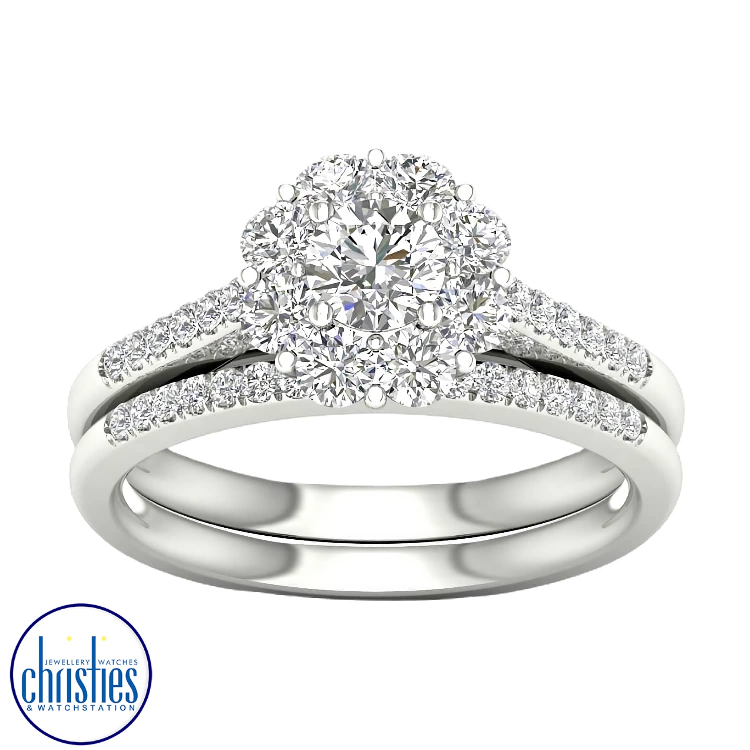 18ct White Gold Diamond Bridal Set 1.00ct TDW MSD0354.  Affordable Engagement Rings Nz $5,995.00