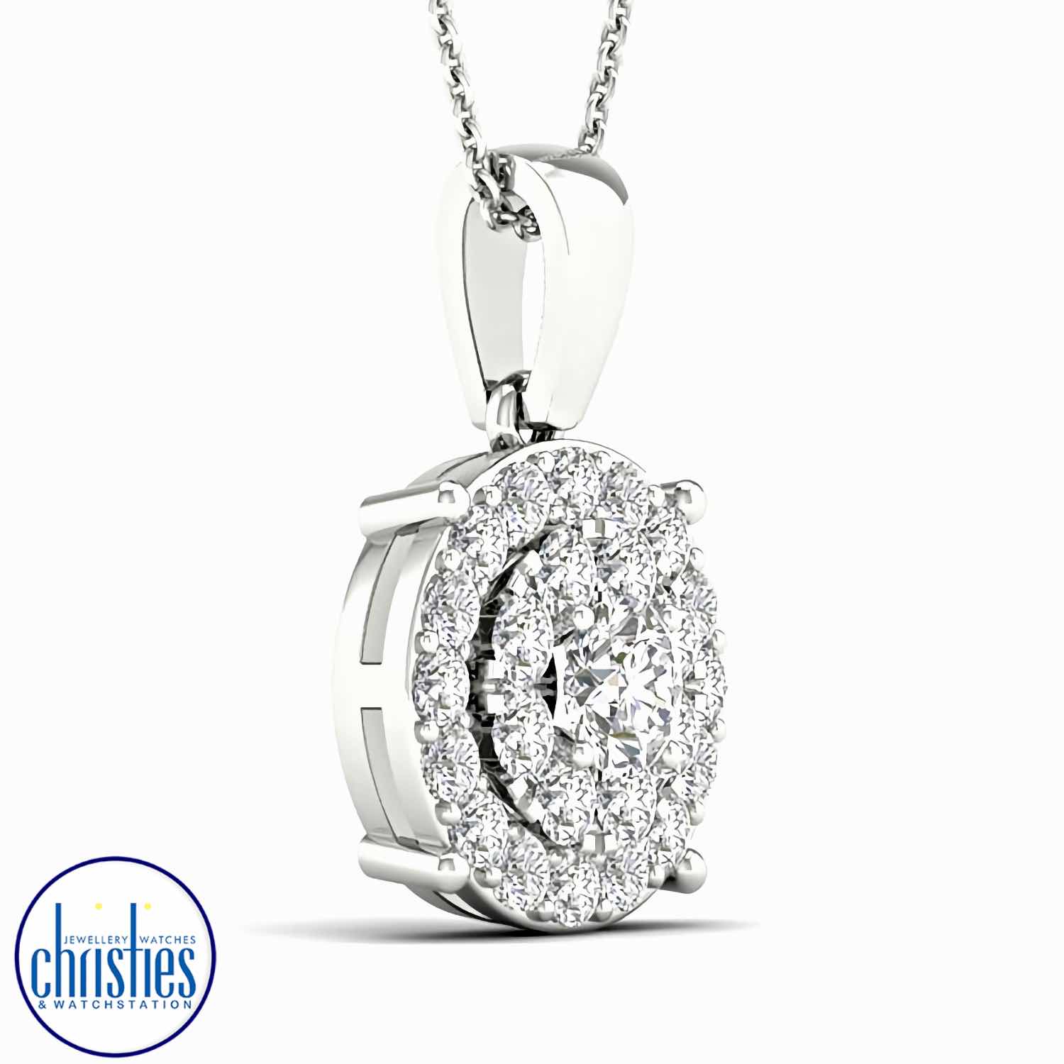 18ct White Gold Diamond Set Pendant 0.50ct TDW PF12839.  18k Diamond necklace nz $1,600.00