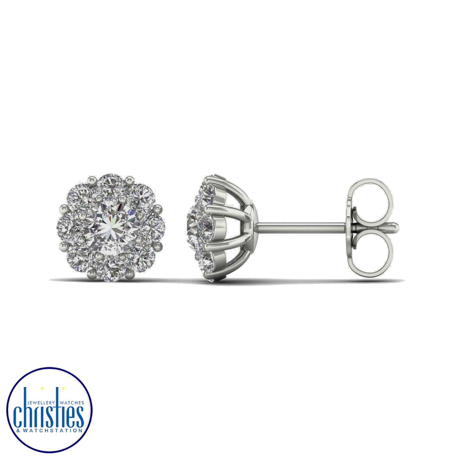 18ct White Gold Diamond Stud Earrings 1.00ct TDW EF18768.  Affordable diamond earrings nz $3,250.00