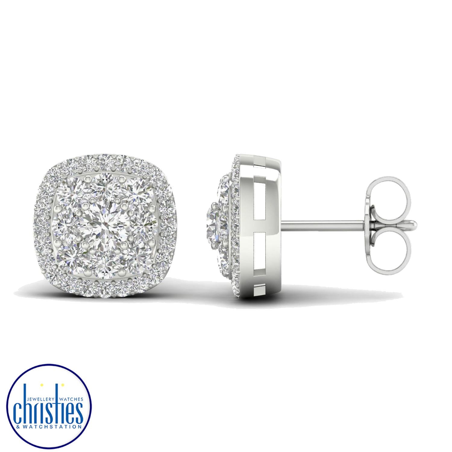 18ct White Gold Diamond Stud Earrings 1.00ct TDW RF16247.  Affordable diamond earrings nz $99.00