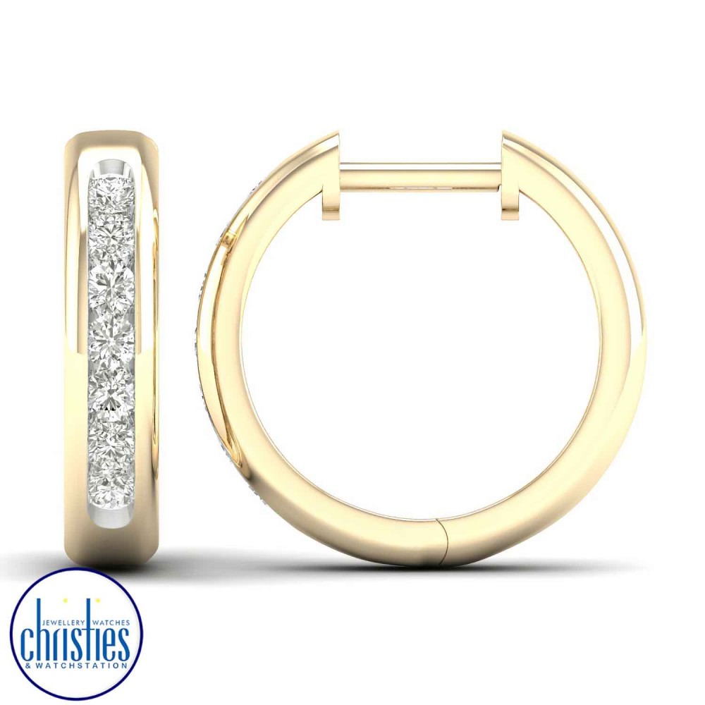 18ct Yellow Gold Diamond Huggie Earrings 0.25ct TDW solitaire diamond necklace nz