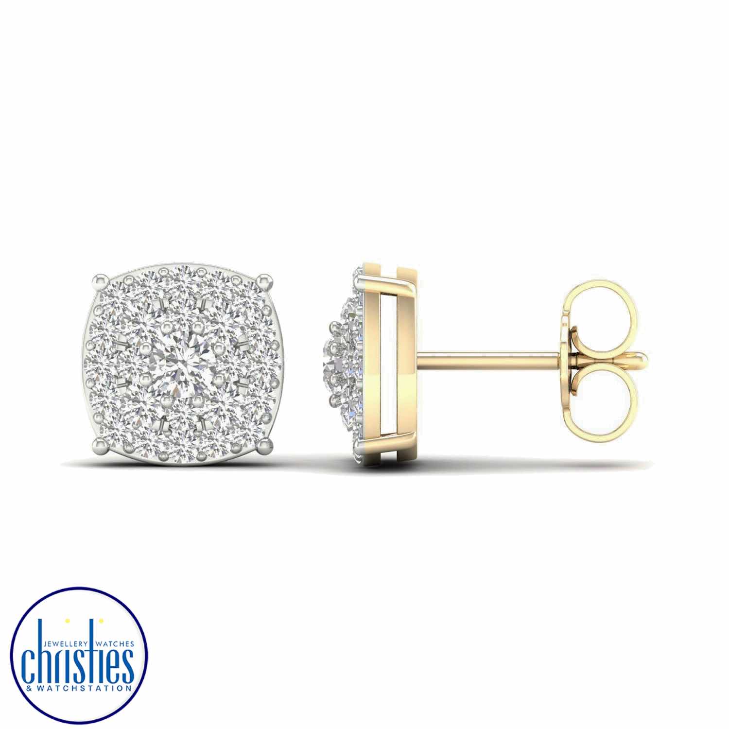 18ct Yellow Gold Diamond Stud Earrings 1.00ct TDW EF21224.  Affordable diamond earrings nz $395.00