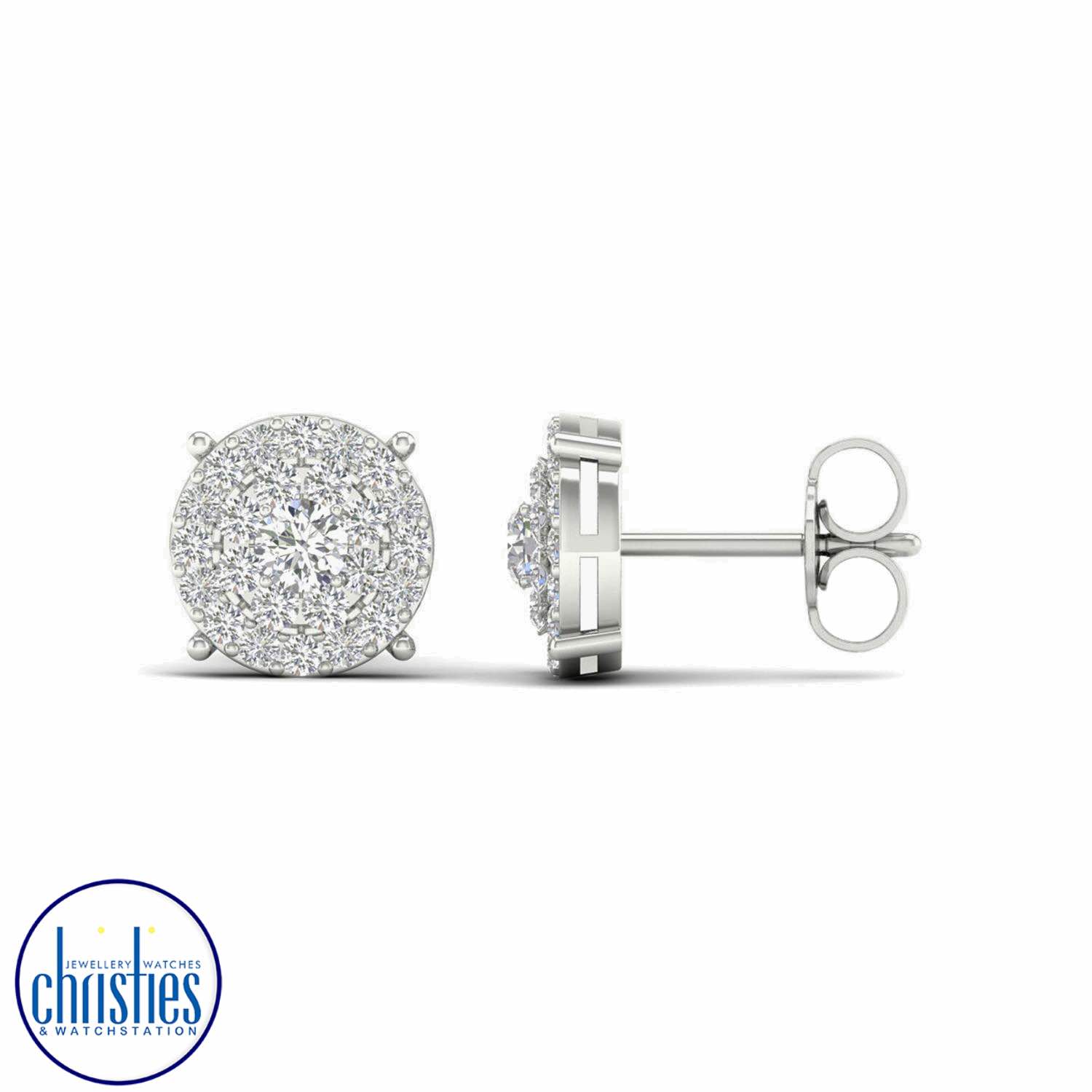 9ct White Gold Diamond Stud Earrings 1.00ct TDW EF19165.  Affordable diamond earrings nz $3,250.00
