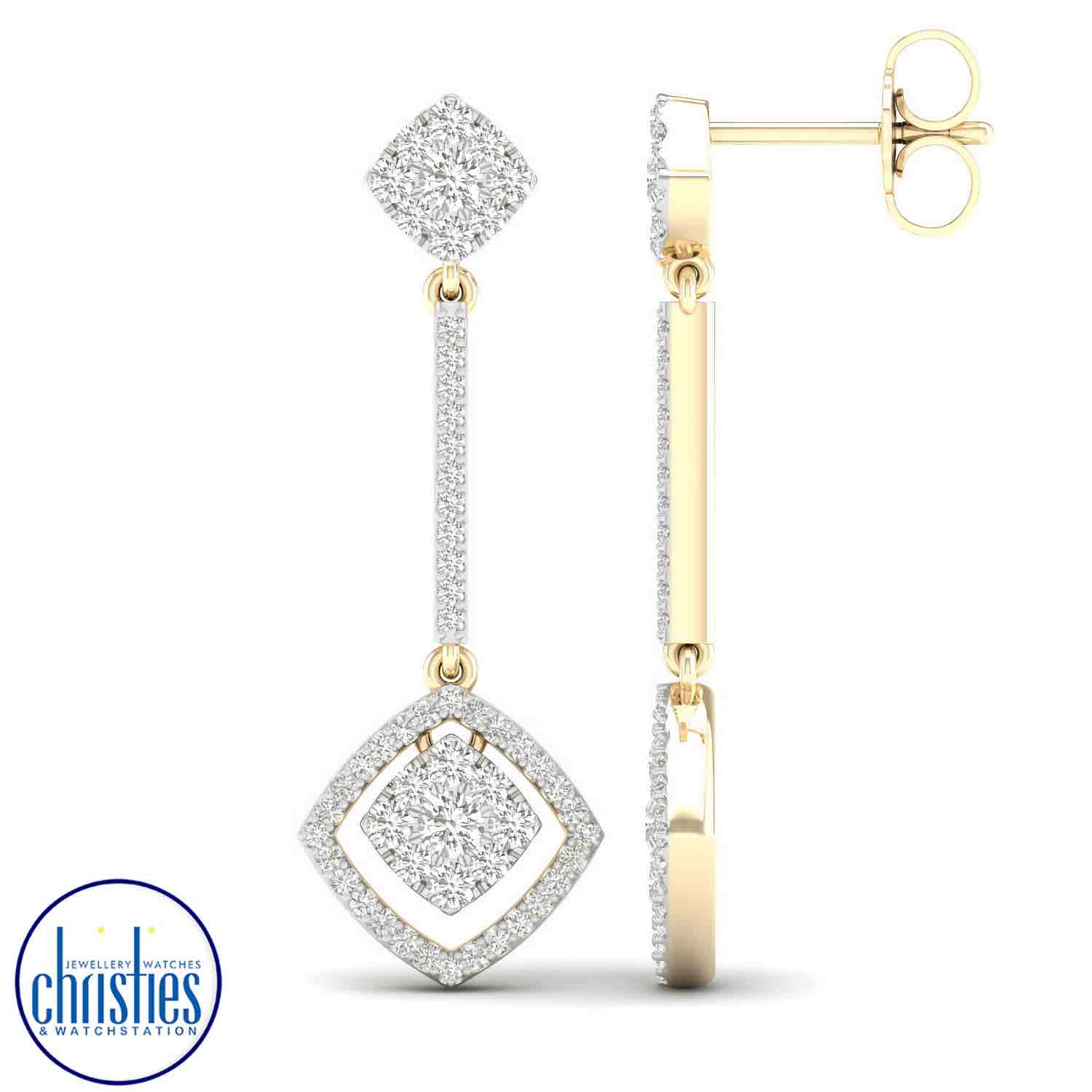 9ct Yellow Gold Diamond Drop Earrings 0.72ct TDW EF10345/9KWY jewellery Auckland 9ct Yellow Gold Diamond Drop Earrings 0.72ct TDW diamond jewellery Auckland